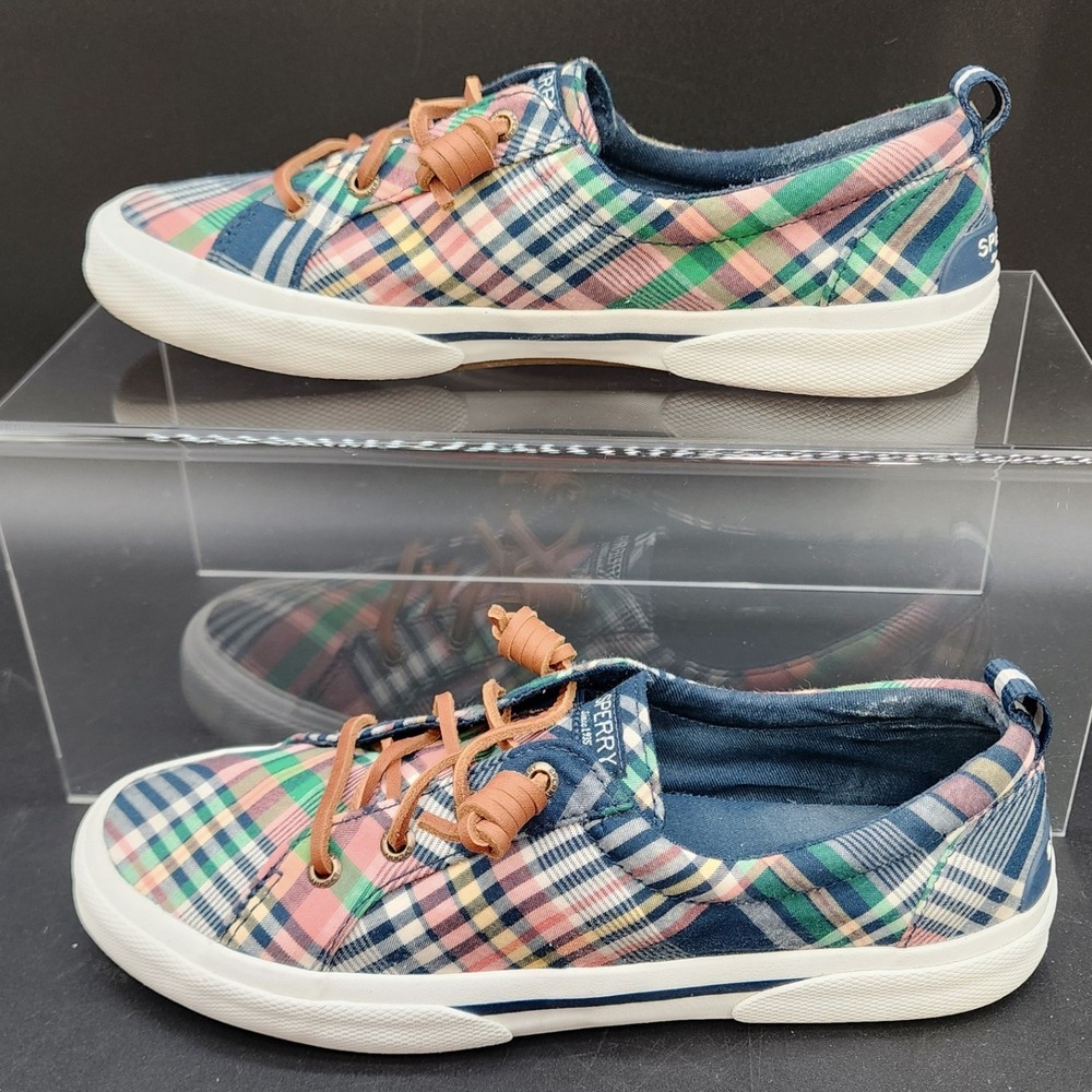 Sperry 7.5 Multicolor Plaid Crest Vibe Sneakers Preppy Nautical Coastal Boat
